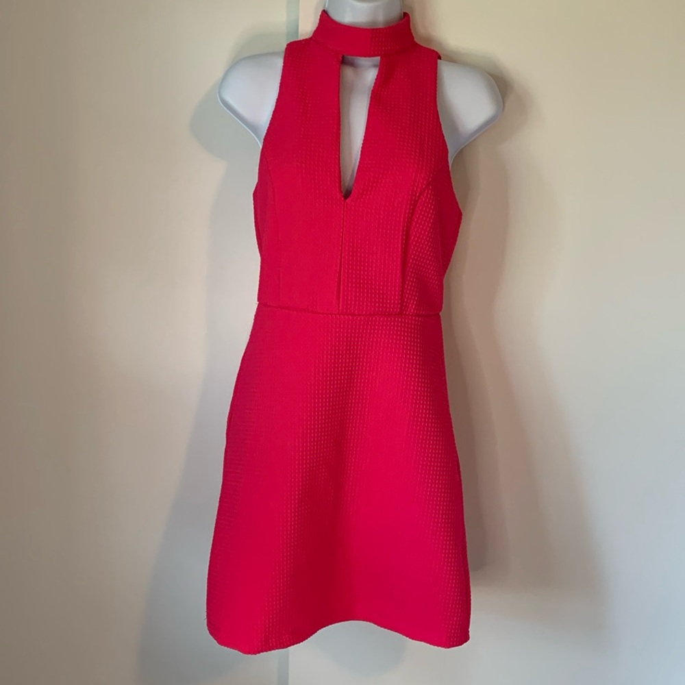 NWOT Boutique She & Sky Dress Choker Neck Front Lace Inlay Back Hot Pink…